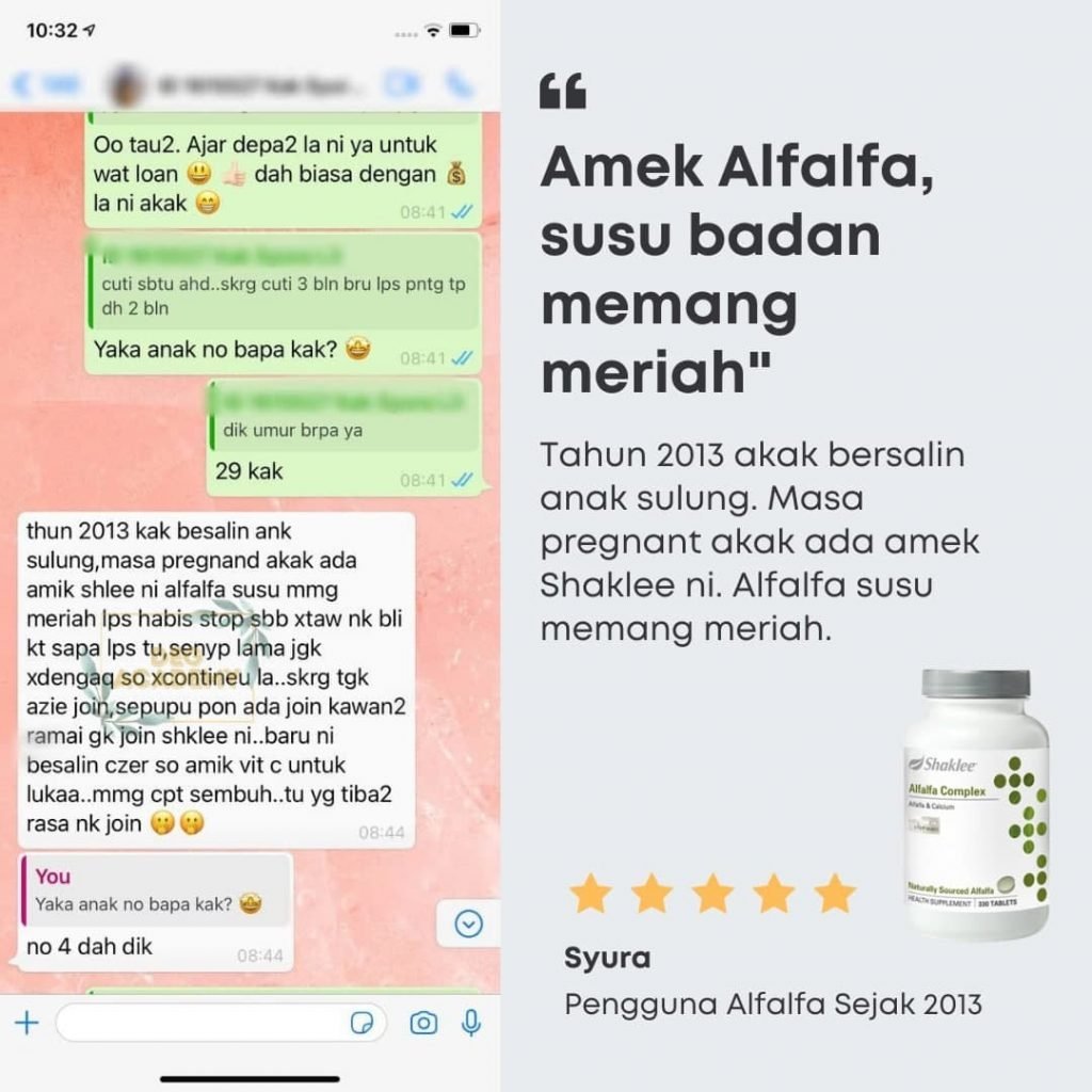 Testimoni Alfalfa Shaklee untuk tambah susu badan milk booster milkbooster