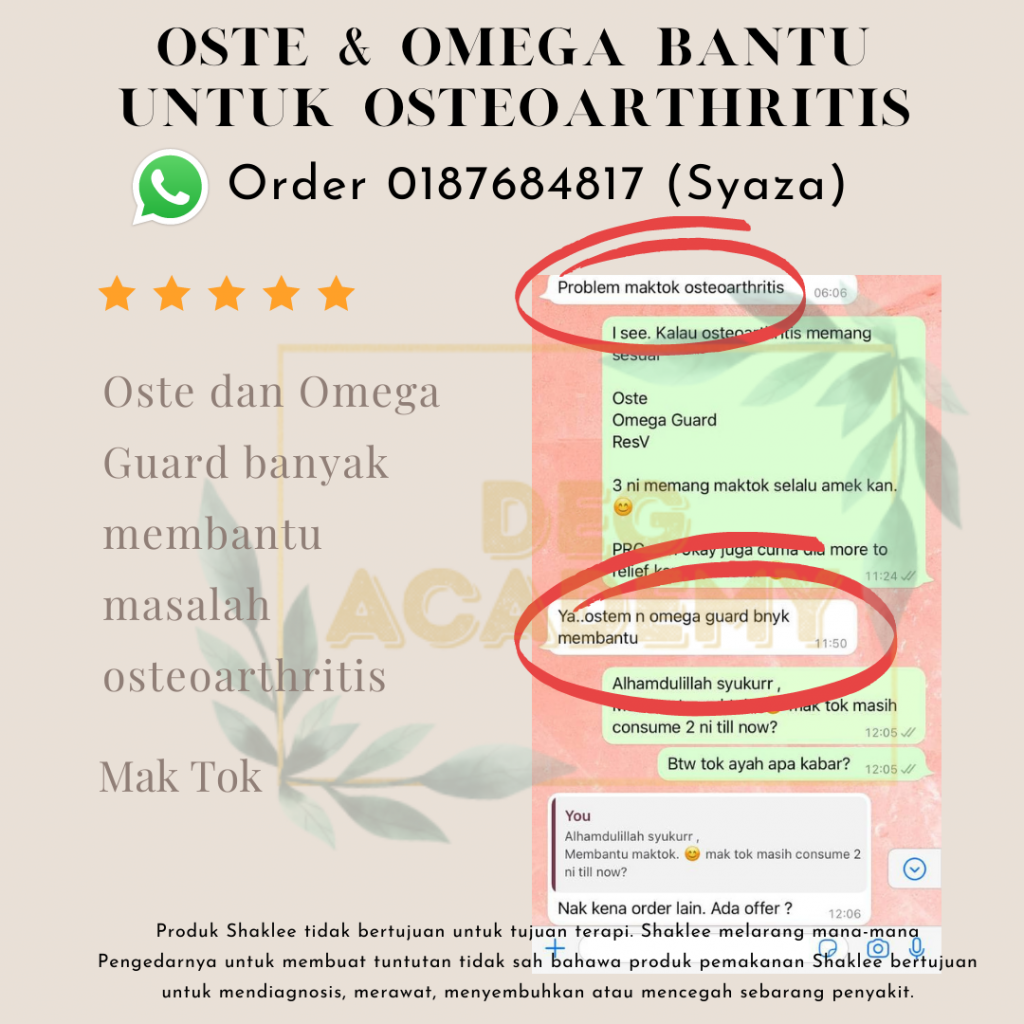 Testimoni Shaklee Ostenutrix ostematrix omega guard set sendi untuk osteoarthritis