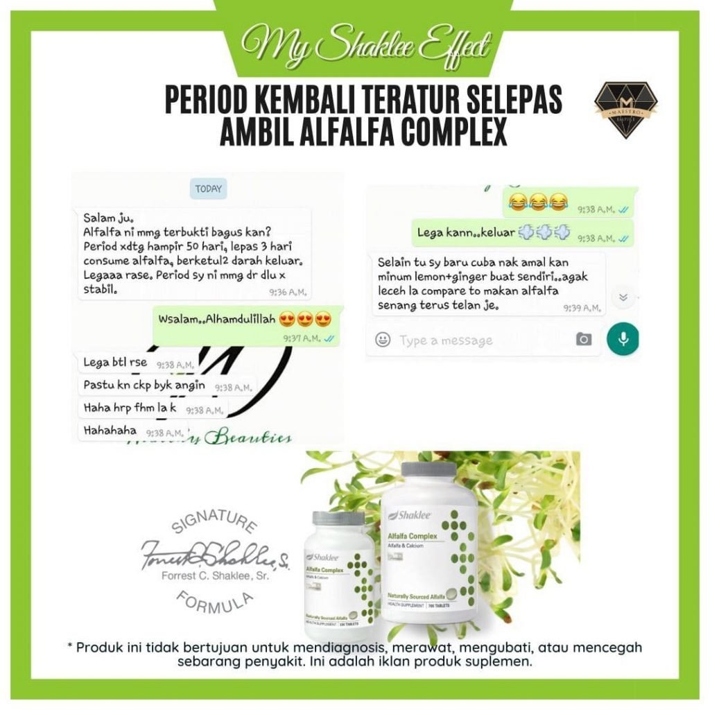 Testimoni alfalfa Shaklee untuk period teratur