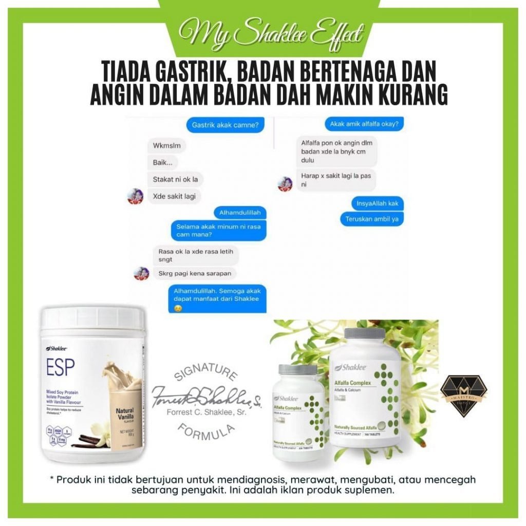 testimoni alfalfa shaklee untuk masalah gastrik